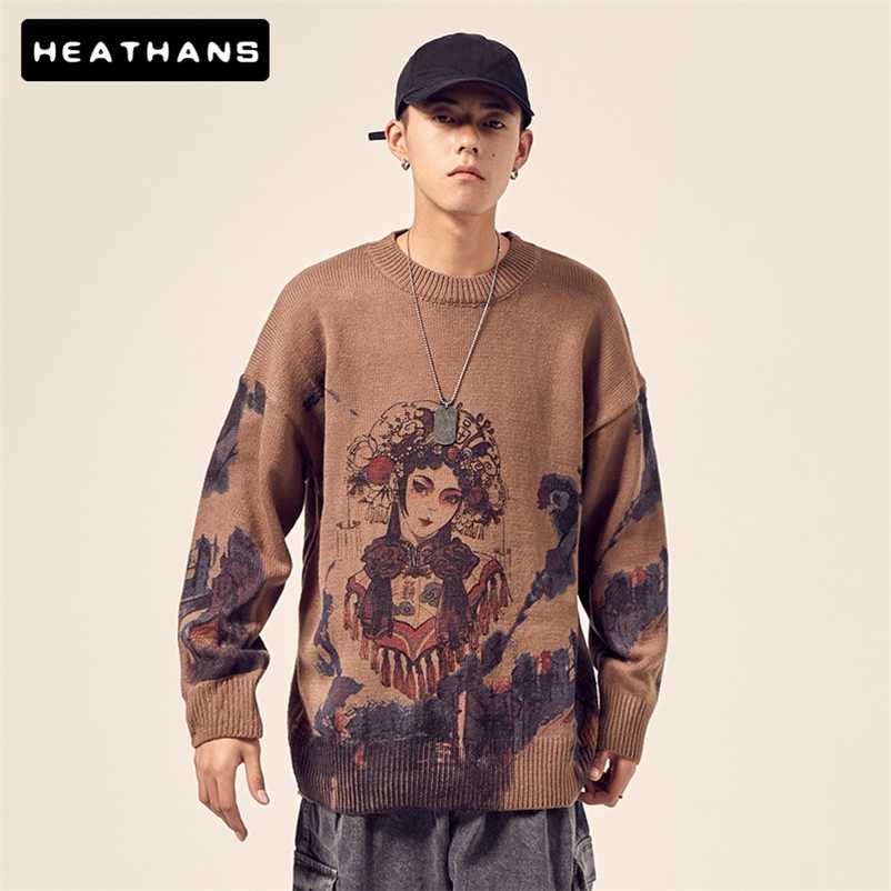 

Men's knitted Sweaters Autumn Winter Hipster Cartoon Warm Harajuku Pullovers Vintage Hip Hop Streetwear Men Long Sleeve Sweater 211018, White