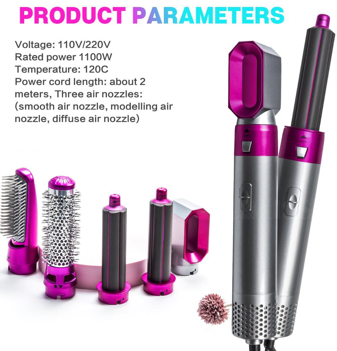 

2021 Blow comb 5 in 1 multi-functional hot air comb hairdresser with straight hair comb curling iron Plug-in roller tourmaline sleeve