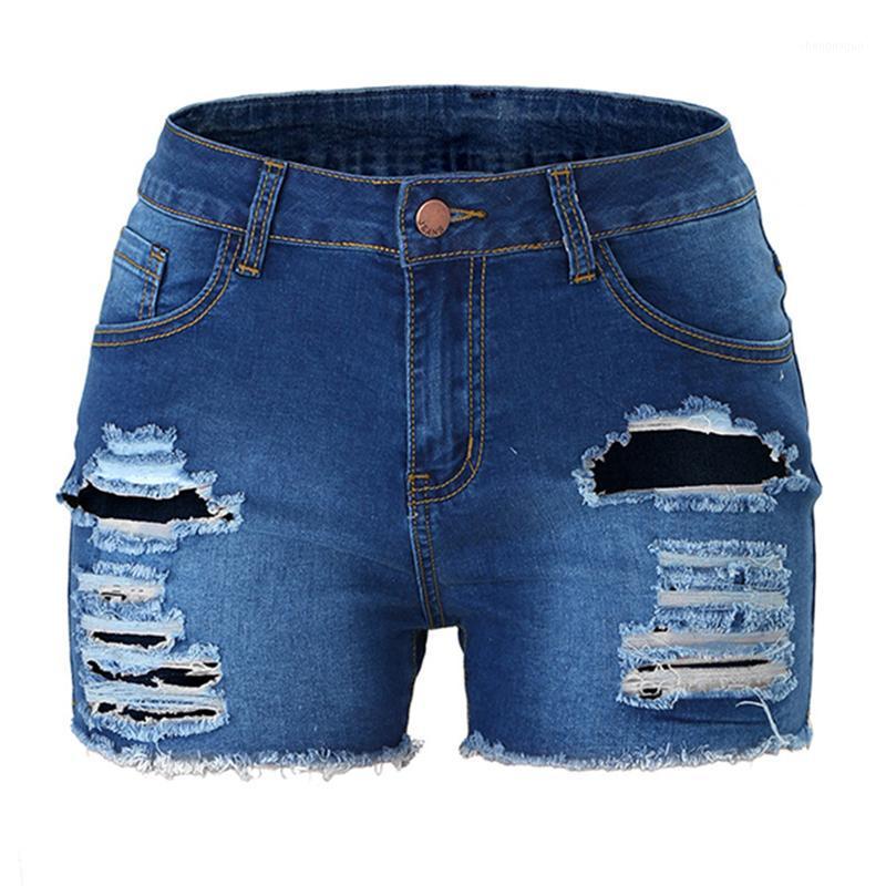 

Women' Jeans Zipper Fashion Skinny Slim Elegant Summer Shorts Denim Mid-waist Button Straight Hole Jeaan, Blue