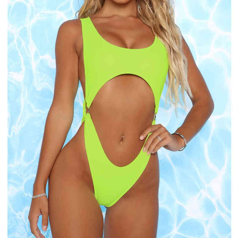 

Neon Yellow Brazilian Woman Swimsuit Bandeau Bodysuits Hollow Out Micro Swimwear Women High Cut Monokini 210520, Tie dye