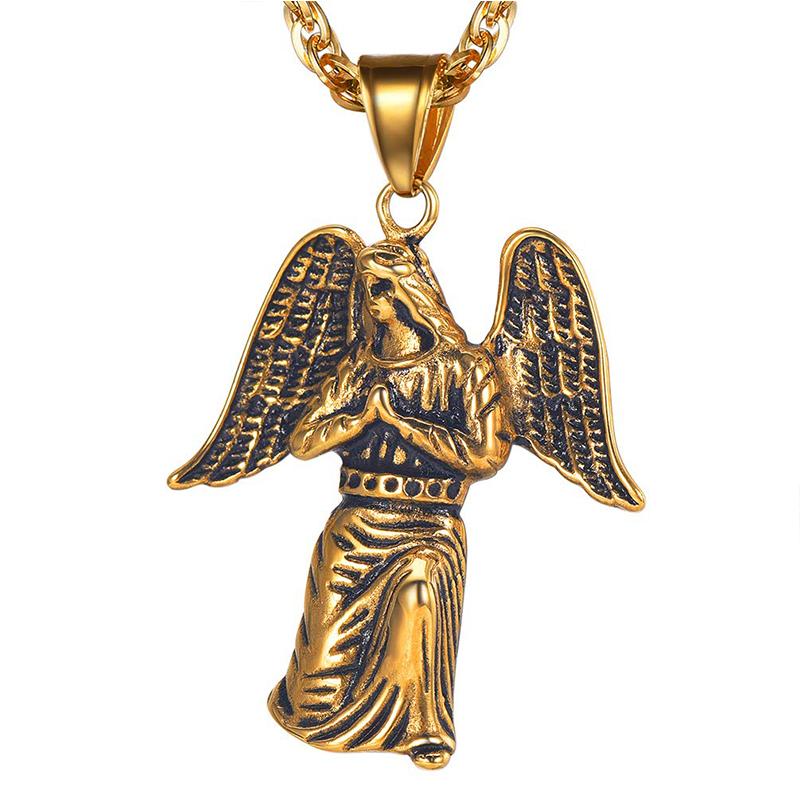 

Chain On The Neck For Men Necklaces Pendant Link Necklace Punk Stainless Stee Angel Friends Retro Stly Chains, Silver