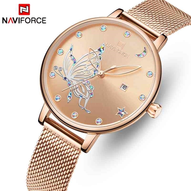 

NAVIFORCE Luxury Crystal Watch Women Top Brand Rose Gold Steel Mesh Ladies Wrist Watches Bracelet Girl Clock Relogio Feminino 210608, Black