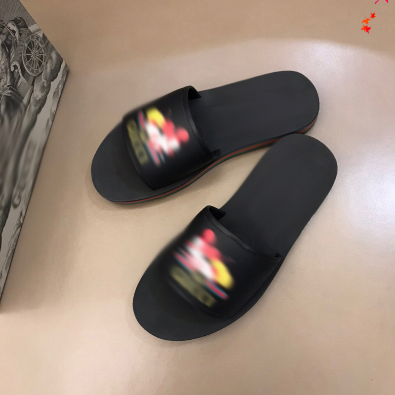

2021 Slipper Designer Slide Summer sandals Fashion Men Beach Indoor Flat Flip Flops Leather luxurys 7Shoes mens Slippers with box Size 39-45 -H234, Black