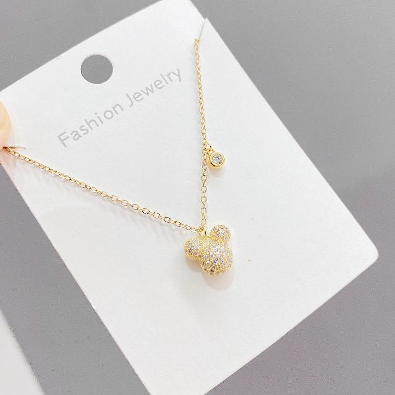 

Chains Korean Style Fashion Micro-Inlaid Zircon Pendant Necklace Female Cute Fresh Mouse Clavicle Chain, Silver