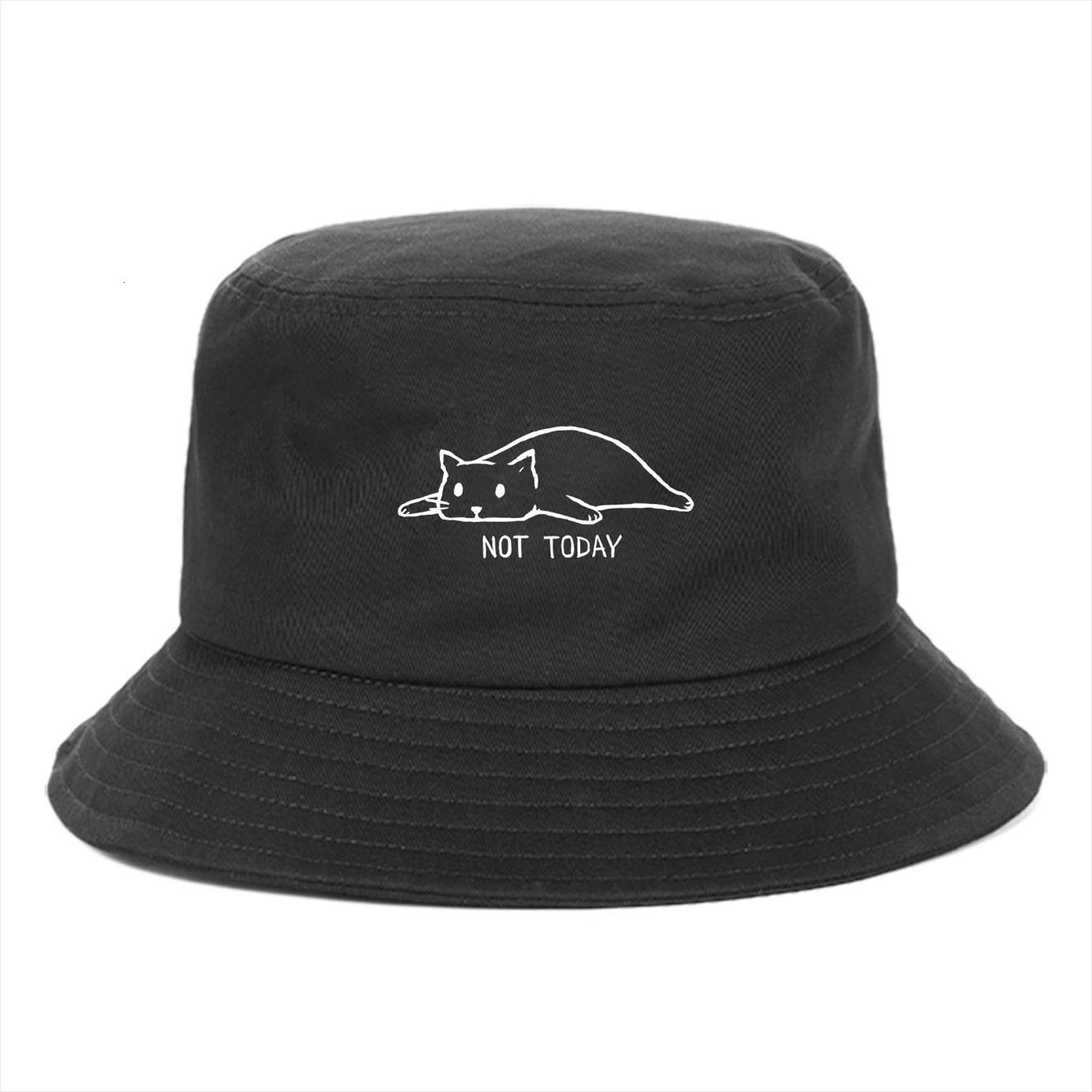 Casual Unisex Fishing Hats Outdoor Fashion Bucket Caps Cartoon Funny Cat Not Today Print Sun Hat Shade Women Fishermans Cap
