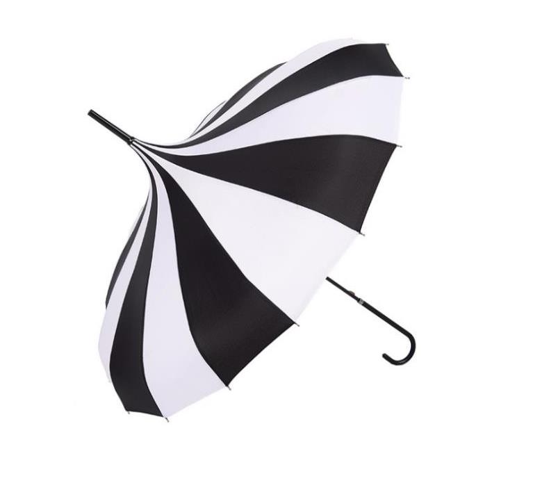 

50Pcs Black And White Design Princess Royal Sun Umbrella Lady Pagoda Long-Handled Umbrella Christmas Gift SN3352, As pic