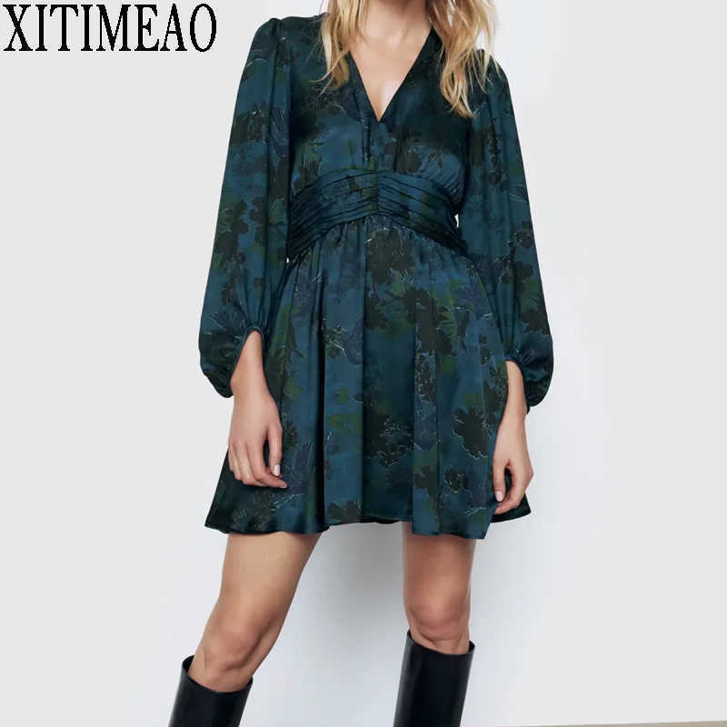 

XITIMEAO Autumn Long Sleeve Women Boho Dress Floral Print Chiffon es Ruffles Female Holiday Casual 210604, As picture