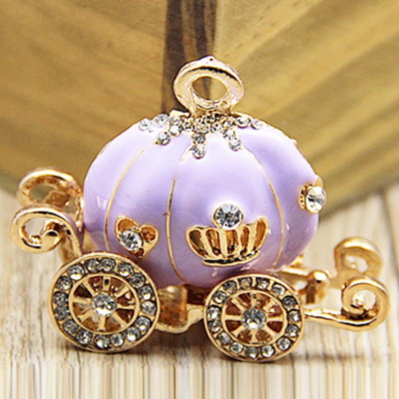 

Keychains 1*Cute Big Pumpkin Carriage Crystal Charm Keychain Key Ring