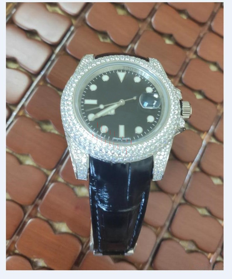 

Luxury Watch Sapphire Glass SUB Bigger Diamond Bezel 41mm Silver 316L Steel Leather Rubber Strap Automatic Fashion Mens Watches Wristwatches