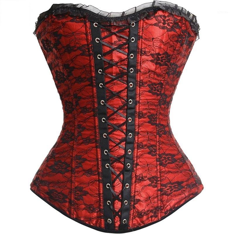 

Bustiers & Corsets Gothic Overbust For Women Burlesque Flower Print Lace Up Corset Bustier Tops Plus Size Korseblack Red Purple, 2163 black