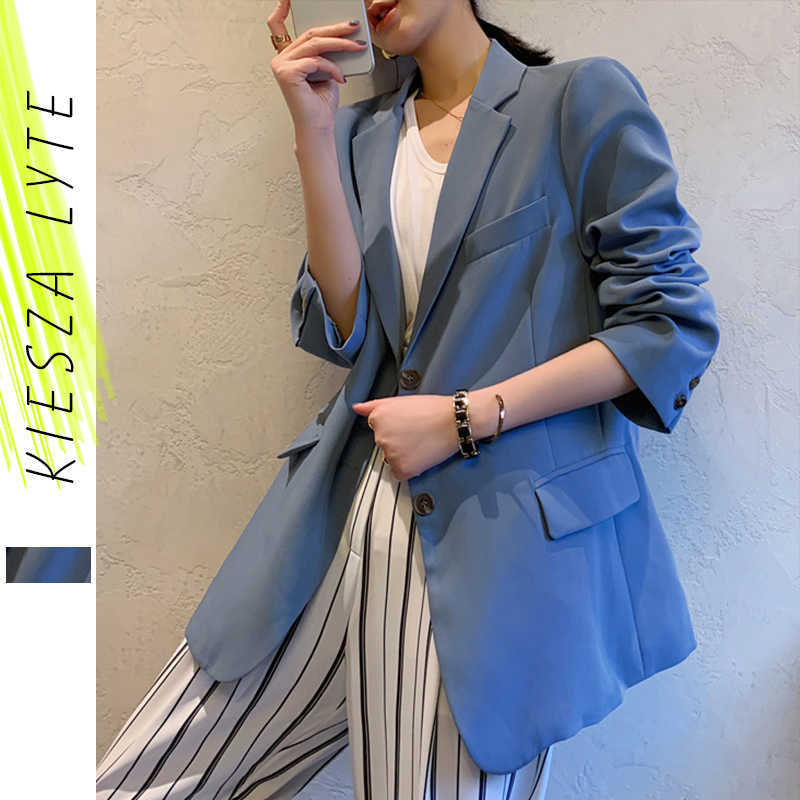 

Blue blazer female minority design loose long sleeve casual suit jackets Outwear blaser femme 210608
