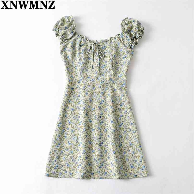 

Vintage Cap Sleeve Women Dress Chic Green Floral Print Chiffon Dresses Retro Vestidos Ladies summer dresses woman 210520