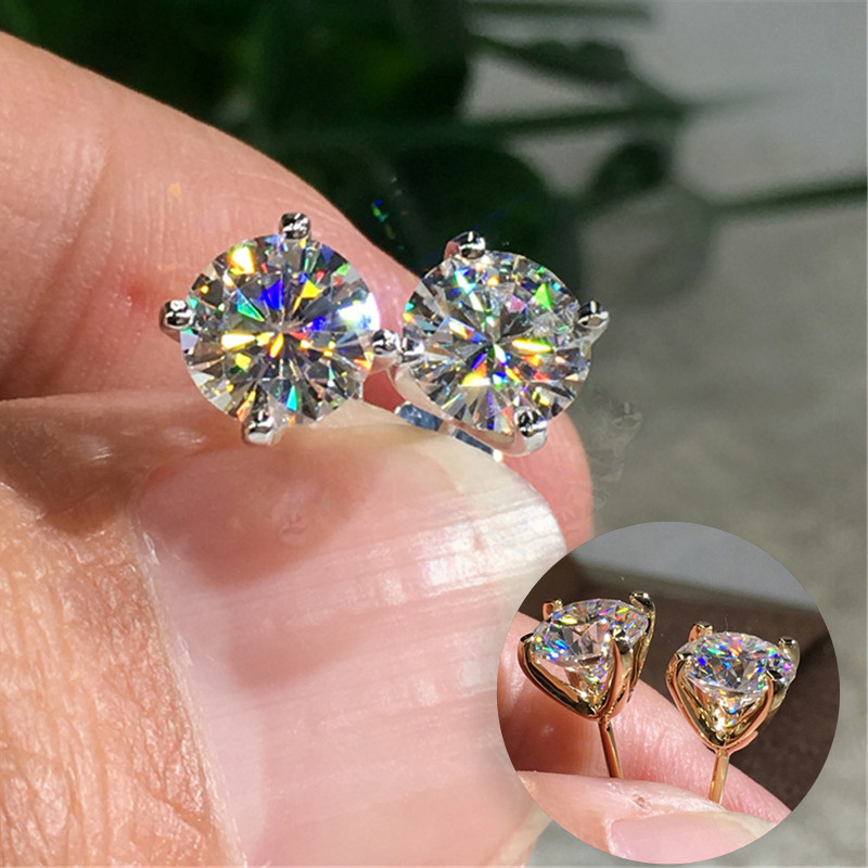 

Simple Classic Design Gold and Silver Plated White Diamond Stud Earring Jewelry