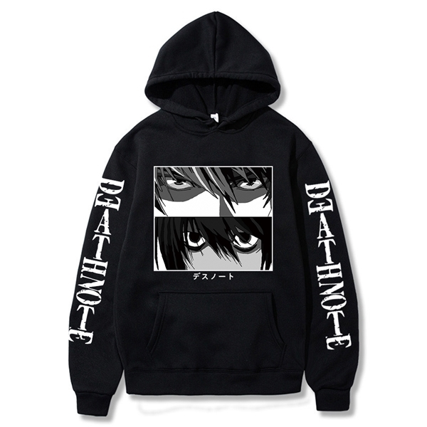 

Death Note Hoodie Kira L Lawliet Eyes Anime Print Harajuku Street Long Sleeve Korean Couple Hoodies Y0809, Black