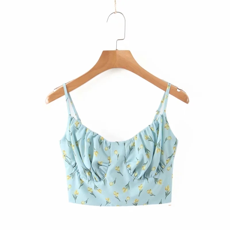 

Stylish Sexy Floral Printed Camis Tops Women Fashion Strap Short Tops Girls Casual Chic Tops 210520, Beige