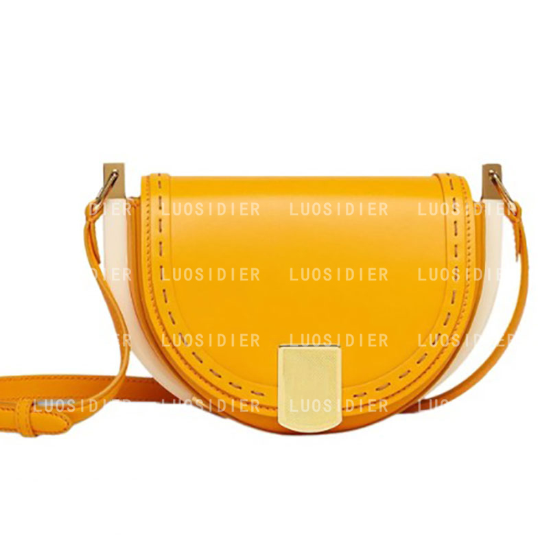 

Roma Moonlight Calf Leather Cross Body Bag Hand-stitched Iconic Metal Clasp Shoulder Bags Tortoiseshell Plexiglass Handbags Half Moon Saddle Fashion flap