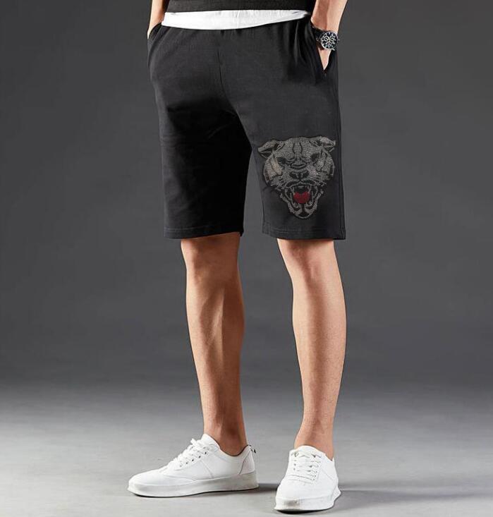 

Summer 2021 Style Shorts Men Mid Elastic Waist linen Rhinestones C for mens Straight Short Pants, Purple