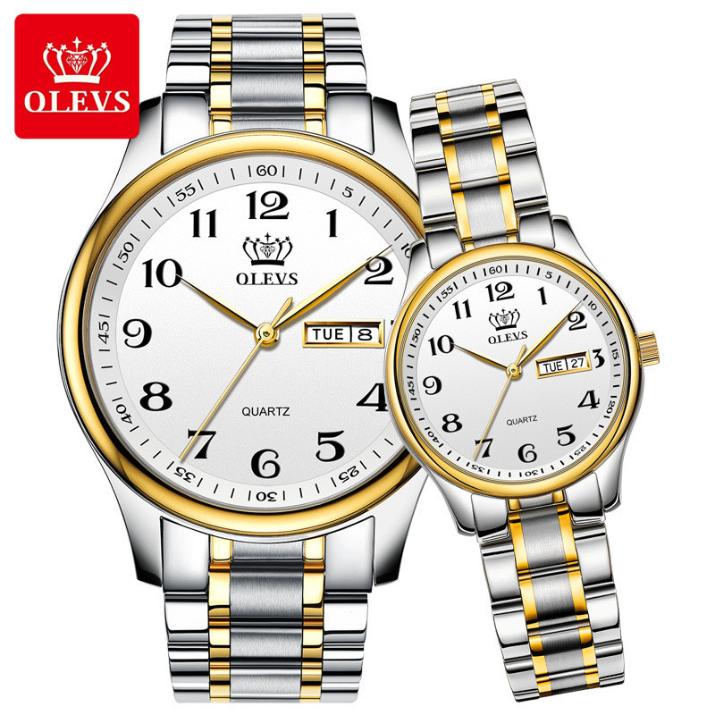 

Valentine's romantic his and hers wristwatches quartz analog wrist watches set for lovers pair of 2 Olevs couple watch acurate movement 30m waterproof montre de luxe, White box only