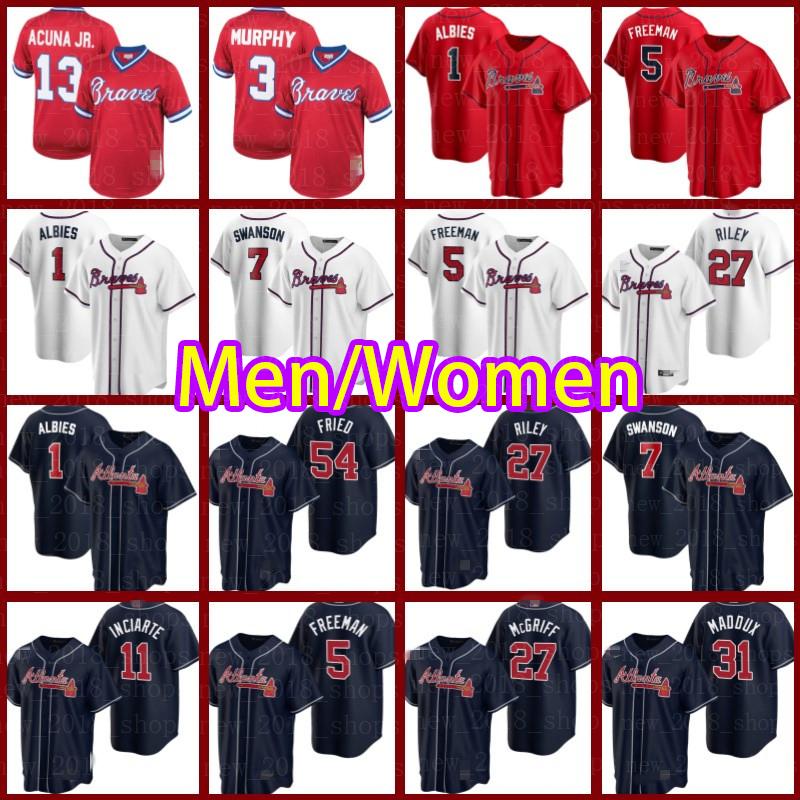 

Braves Jerseys 13 Ronald Acuna Jr. 5 Freddie Freeman Atlanta 1 Ozzie Albies 7 Dansby Swanson Women 14 Cristian Pache 27 Austin Riley Men, Blue;black
