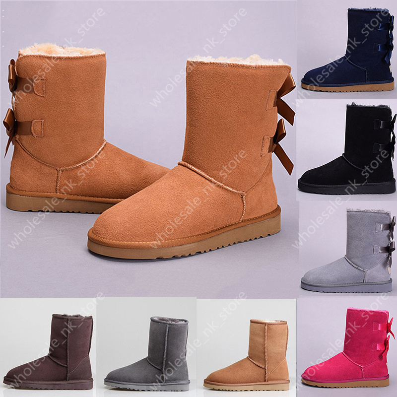 

Snow designer boots Women Winter Fashion Australia Classic Short Ankle Knee Bow girl MINI Bailey Boot Size US 5-10, Black sock