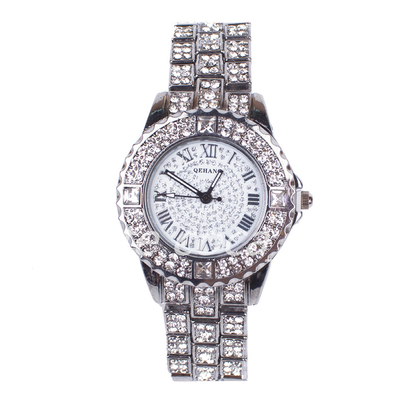 

5pcs Full sky star steel band diamond inlaid women's watch full diamond face Roman digital quartz women's Watch Bracelet Watch-1-6