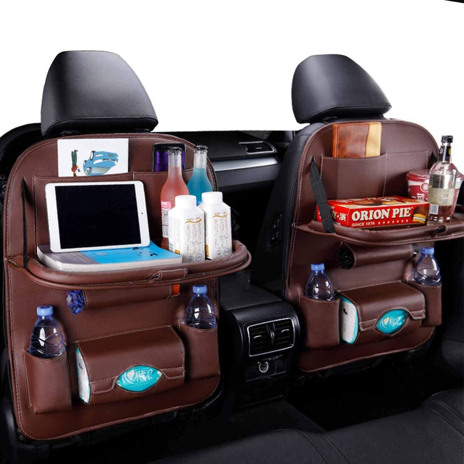 

Car Organizer Storage with Foldable Table Tray Tablet Holder Tissue Box Auto Back Seat Bag Protector Accessories