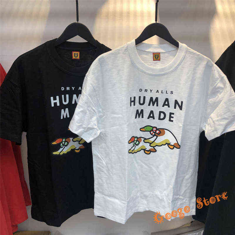 

Casual Couple Lovers Cartoon Flying Duck Print Tee Men Women High Quality Slub Cotton Human Made T Shirt Loose Short Sleeve AA220308