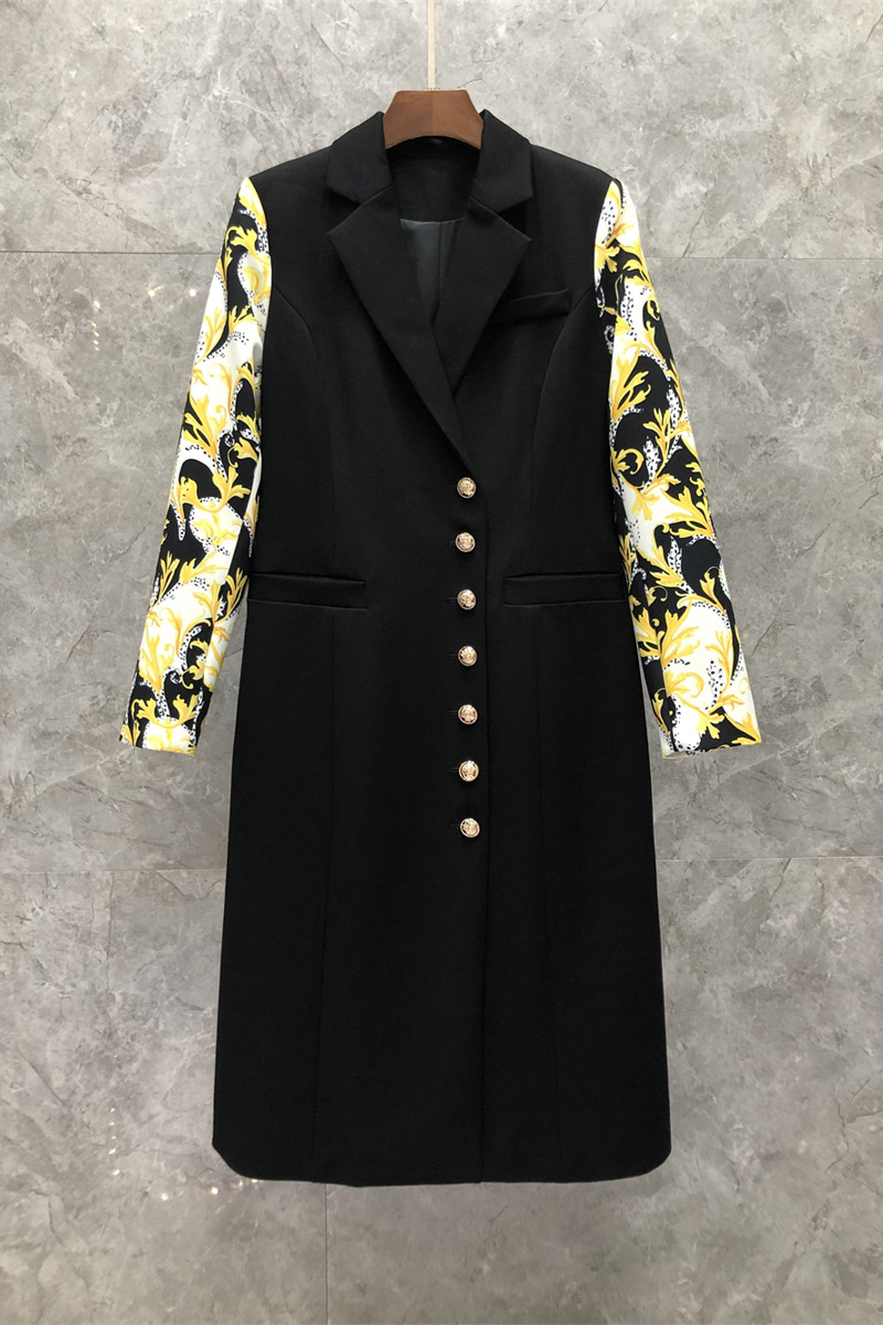

Fashion Brand Printing Stitching Fashion Suit Skirt Womens Autumn European Goods New Business Temperament Midi Dress 9x, Black