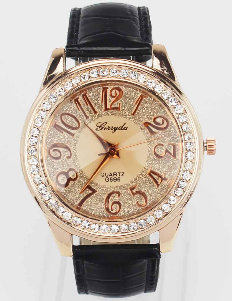 

Wristwatches Fashion Trendy Women Rose Gold Bling Dial Crystal Black White Pink Brown Leather Band Quartz Wrist Watch