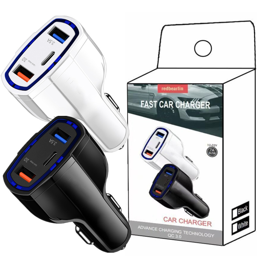 

3Ports Type c PD Fast Quick Charging 7A 35W Car Charger USb-C Power adapter For samsung s8 s10 s20 note 20 htc android phone with retail box