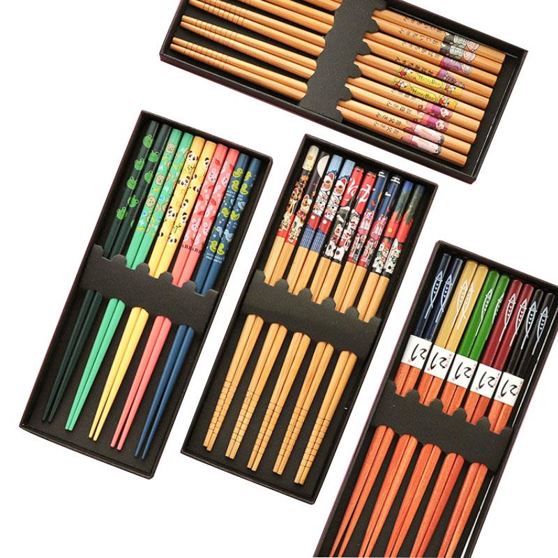 

Chopsticks Japanese Style Bamboo Set Solid Wood Home Family Cartoons Lovely Personality Light Luxury Wooden Pointed Chop Sticks