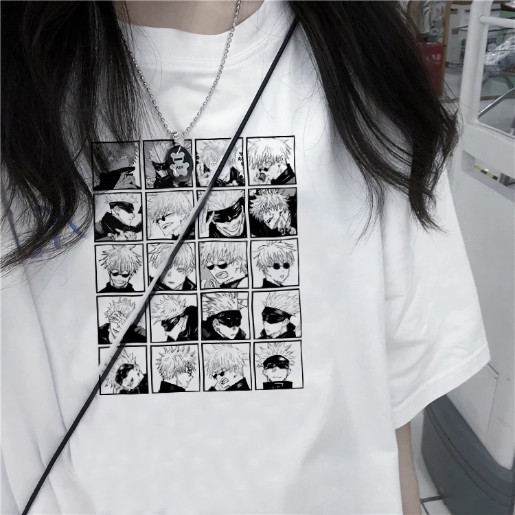 

Japanese Anime Jujutsu Kaisen Women's T shirt Gojo Satoru Fun Cartoon Character Print Loose Streetwear Harajuku Punk T-shirt, White