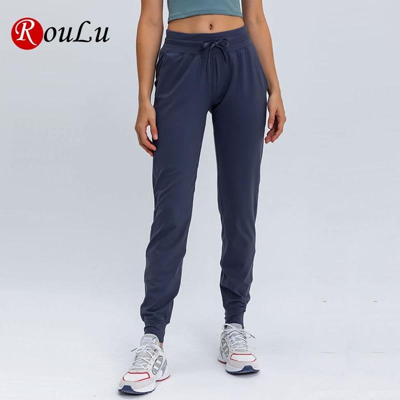 

Women Sport Pants Naked-feel Fabric Workout Joggers Female Waist Loose Fit With Pocket Fitness Running Gym Sweatpants Yoga Outfits, Black