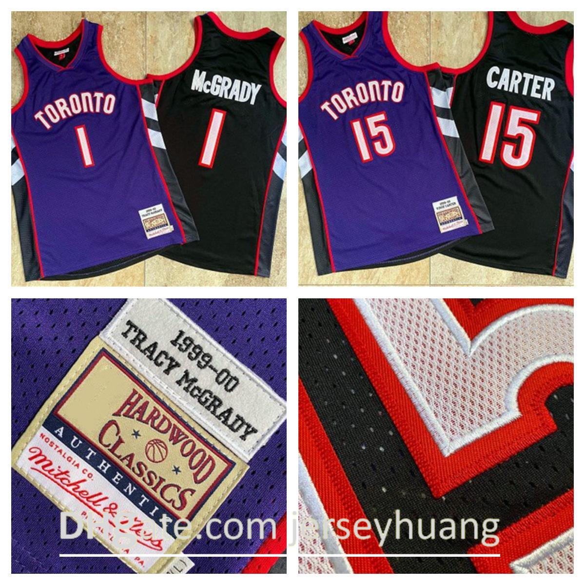 

Retro Men Basketball Jerseys TorontoRaptorsTracy 1 McGrady Vince 15 Carter Mitchell & Ness Hardwoods Classics Swingman Purple and, Black;red