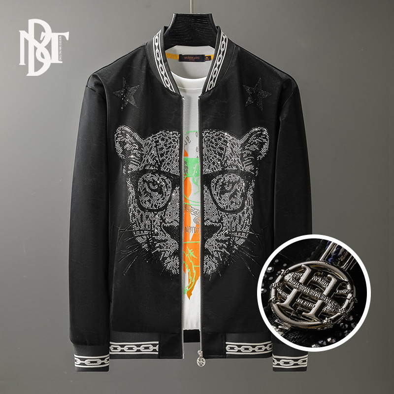 

2021 autumn winter new et men's leopard diamond cardigan baseball collar fashion et, Black;brown