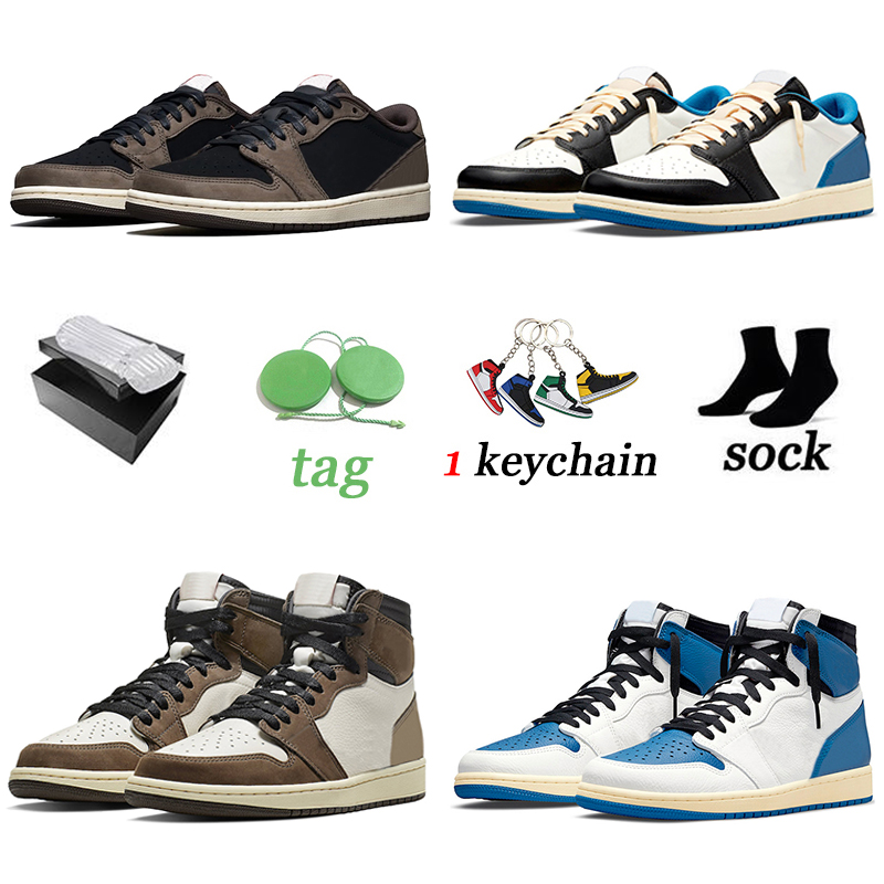 

Travis Scotts Fragment Men Basketball Shoes 1s Jumpman 1 High Low OG SP Military Blue Women Mens Trainers Outdoor Sports Sneakers With Box, Item #1