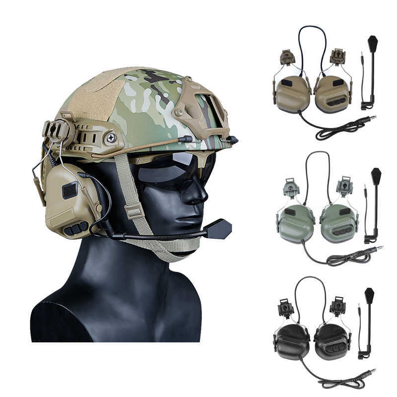 

Newest Tactical Headsets with Fast Helmet Rail Adapter Military Airsoft CS Shooting Headset Army Communication Accessories Q0630, Black