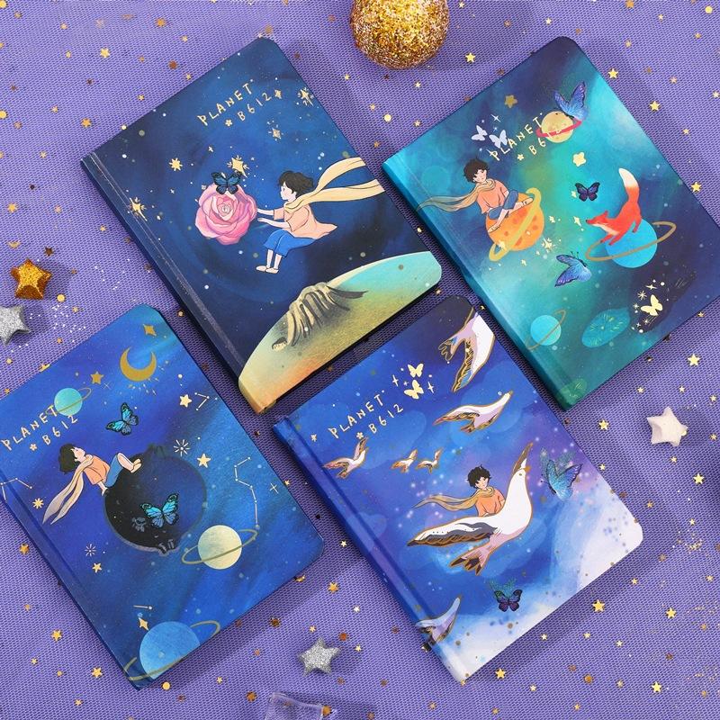 

To The Space Outside Creative Cartoon Hardcover Notebook Colorful Pages 80 Sheets 2021 School Office Students Planner Gift Notepads, Purple;pink