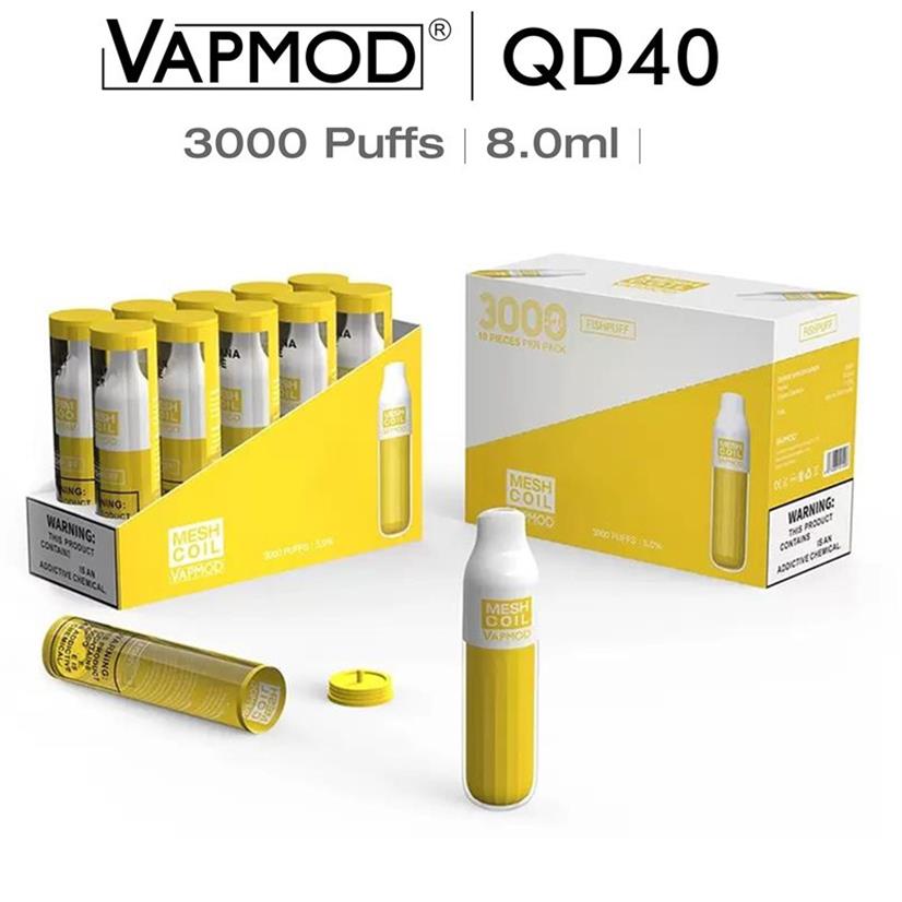 

Original Vapmod QD40 E Cigarettes Disposable Vape Pen 3000 Puffs 8.0ml Pod Mesh Coil Device 1250mAh Battery Vaporizer Electronic Cigs 10 Colorsa17