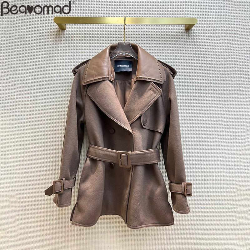 

Women's Trench Coats Svoryxiu Fashion Woman Autumn Brown Long Wool Windbreaker Overcoat Solid Lapel Double Breasted Sashes Retro Knee-Length, Tan;black