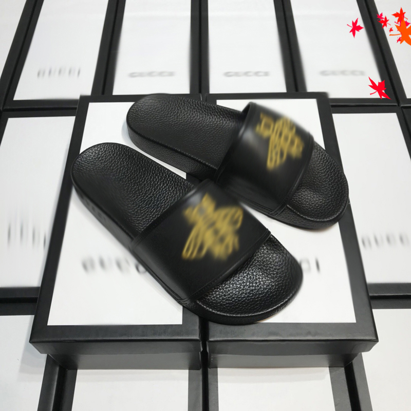 

2021 Slipper Designer Slide Summer sandals Fashion Men Beach Indoor Flat Flip Flops Leather luxurys Shoes mens Slippers with box Size 39-45 -H200, Black