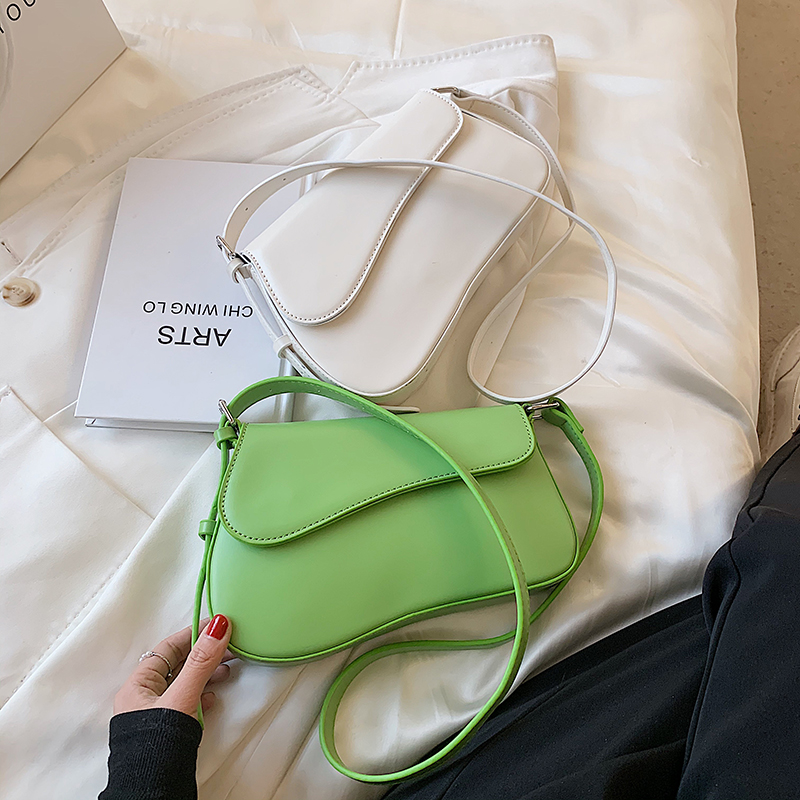 

Crossbody Bags Simple Style Small PU Leather for Women 2021 Summer Green Color Elegant Baguette Shoulder Handbags Female, Black