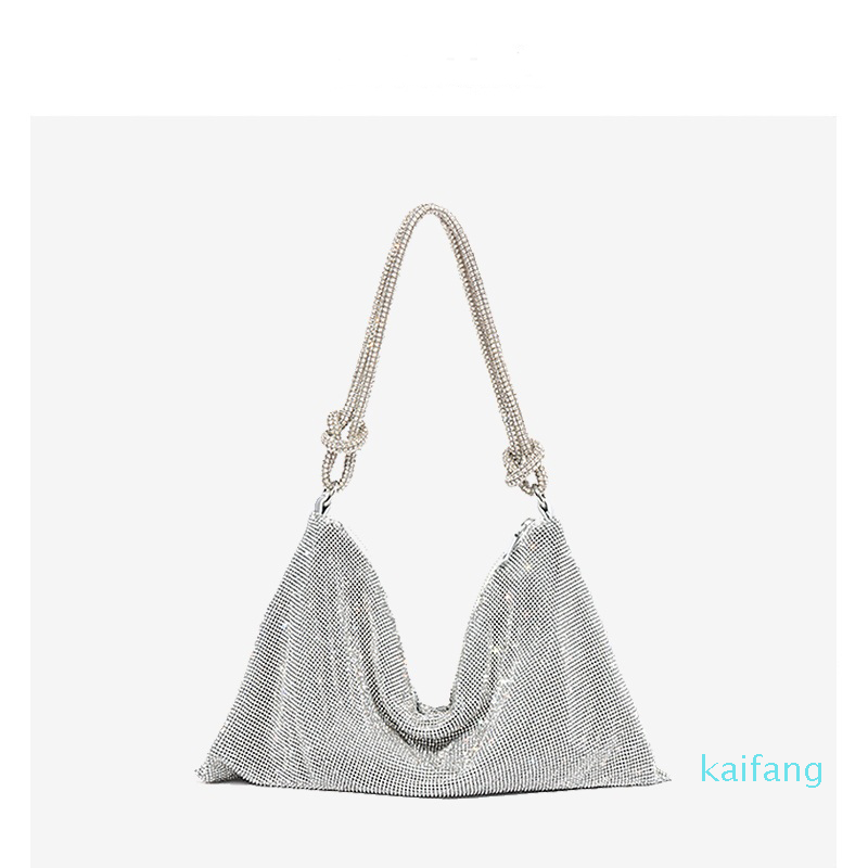

Handle Rhinestones Evening Clutch Bag Crystal Diamonds Hobos Dinner Party Wedding Purses and Handbag Luxury Designer Tote Shoulder Bag, Silver