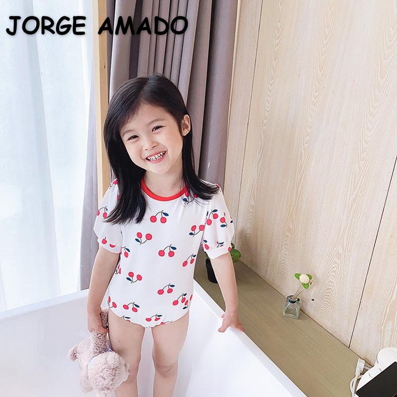 

Korean Style Summer Teenagers Girls Swimwear 1-Pcs Sets Cartoon Cherry Swimsuit Children Cute Clothes E1025 One-Pieces