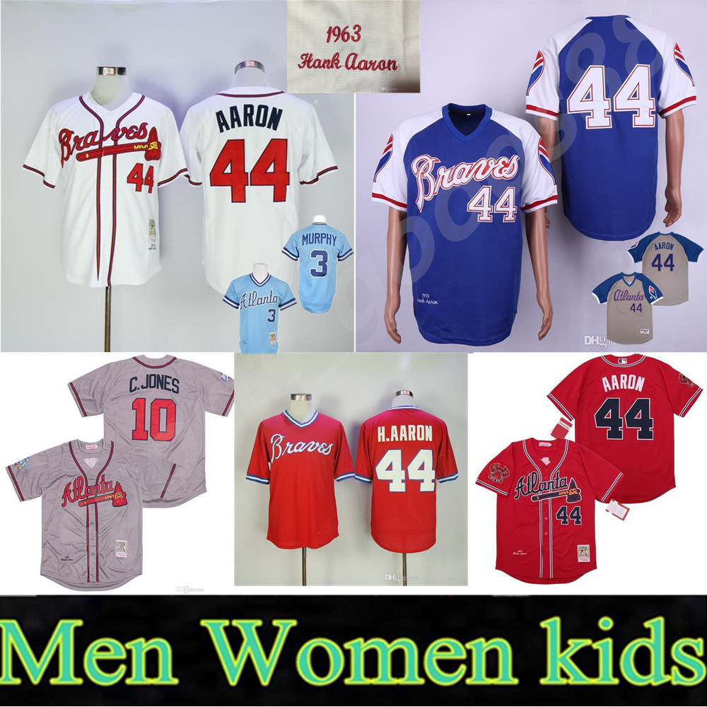 

Vintage Atlanta 44 Hank Aaron H.Aaron 3 Dale Murphy 10 Chipper Jones 1957 1963 1973 1974 1982's Baseball Jersey 08, Colour 4