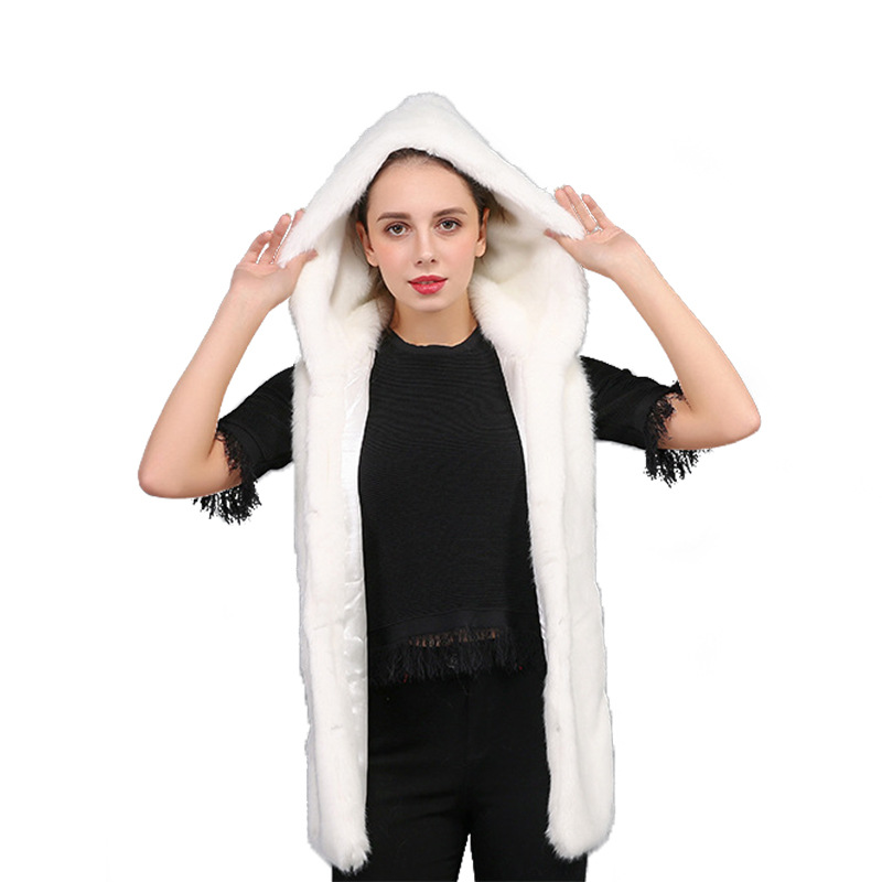 

Imitation Rabbit Fur Fur Coat Hooded Korean Slim Fit Medium Long Mink Fur Sleeveless Warm Vest for Women, Black;white