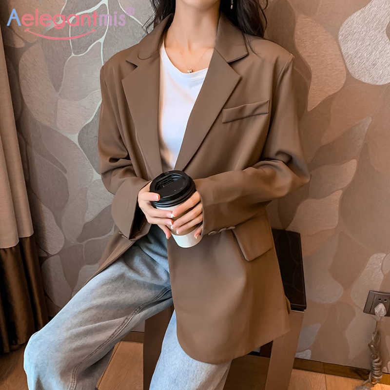

Aelegantmis Oversized Loose Solid Black Women Casual Blazers Jackets Double Breasted Office Coat Student Business Blazer Outwear 210607, White