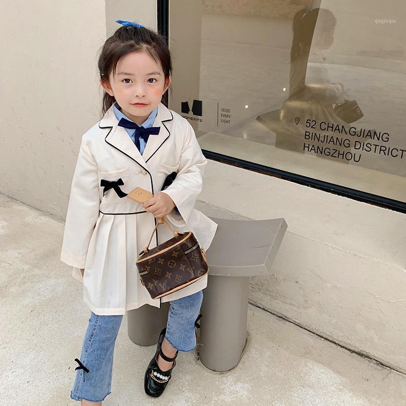 

Coat Girl Jacket Autumn Children's Clothing Children Fashion Korean Edition Temperament Small Suit Windbreaker Baby In Long Style, Blue;gray