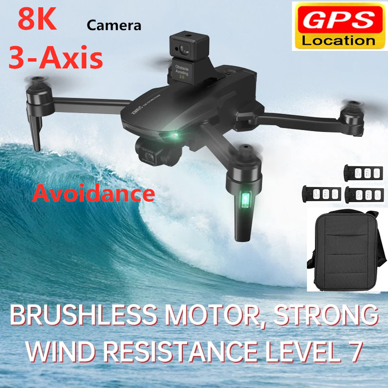 

5G 8K GPS Smart Follow RC Drone Brushless Anti-shake 3-Axis gimbal 8K EIS Camera 2000M Level 7 Wind Resistance Aircraft With Bag, No avoider 1battery