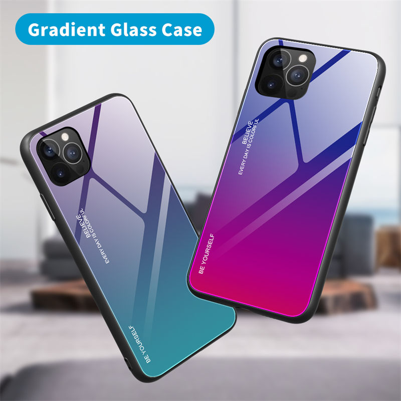 

Gradient Tempered Glass Back Phone Cases For iPhone 12 Mini 11 Pro XS Max X XR 7 8 6 6S Plus SE Protector Fundas